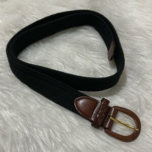 Vintage Talbots black elastic woven fashion preppy leather belt size large